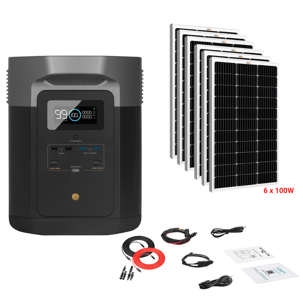 EcoFlow DELTA Max 1612Wh 2000W + Solar Panels Complete Solar Generator Kit - EF-Max1600+XT60+RS-M100[6]+RS-30102-T2 - Avanquil