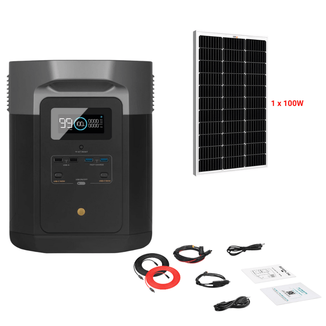 EcoFlow DELTA Max 1612Wh 2000W + Solar Panels Complete Solar Generator Kit - EF-Max1600+XT60+RS-M100+RS-30102 - Avanquil