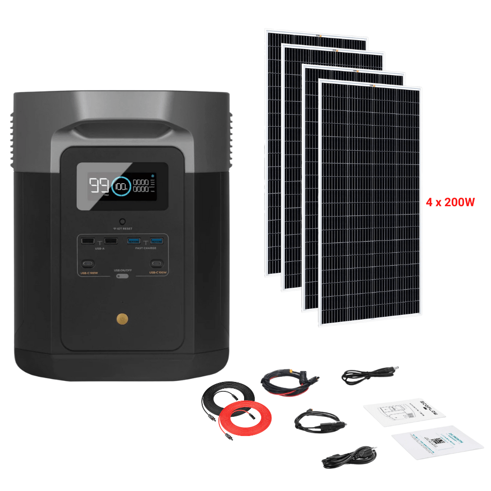 EcoFlow DELTA Max 1612Wh 2000W + Solar Panels Complete Solar Generator Kit - EF-Max1600+XT60+RS-M200[4]+RS-30102 - Avanquil