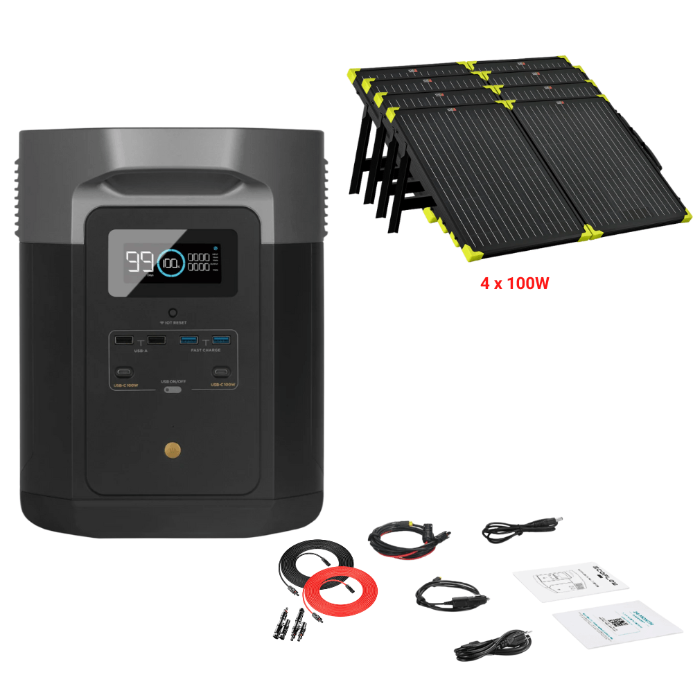 EcoFlow DELTA Max 1612Wh 2000W + Solar Panels Complete Solar Generator Kit - EF-Max1600+XT60+RS-X100B[4]+RS-30102-T2 - Avanquil