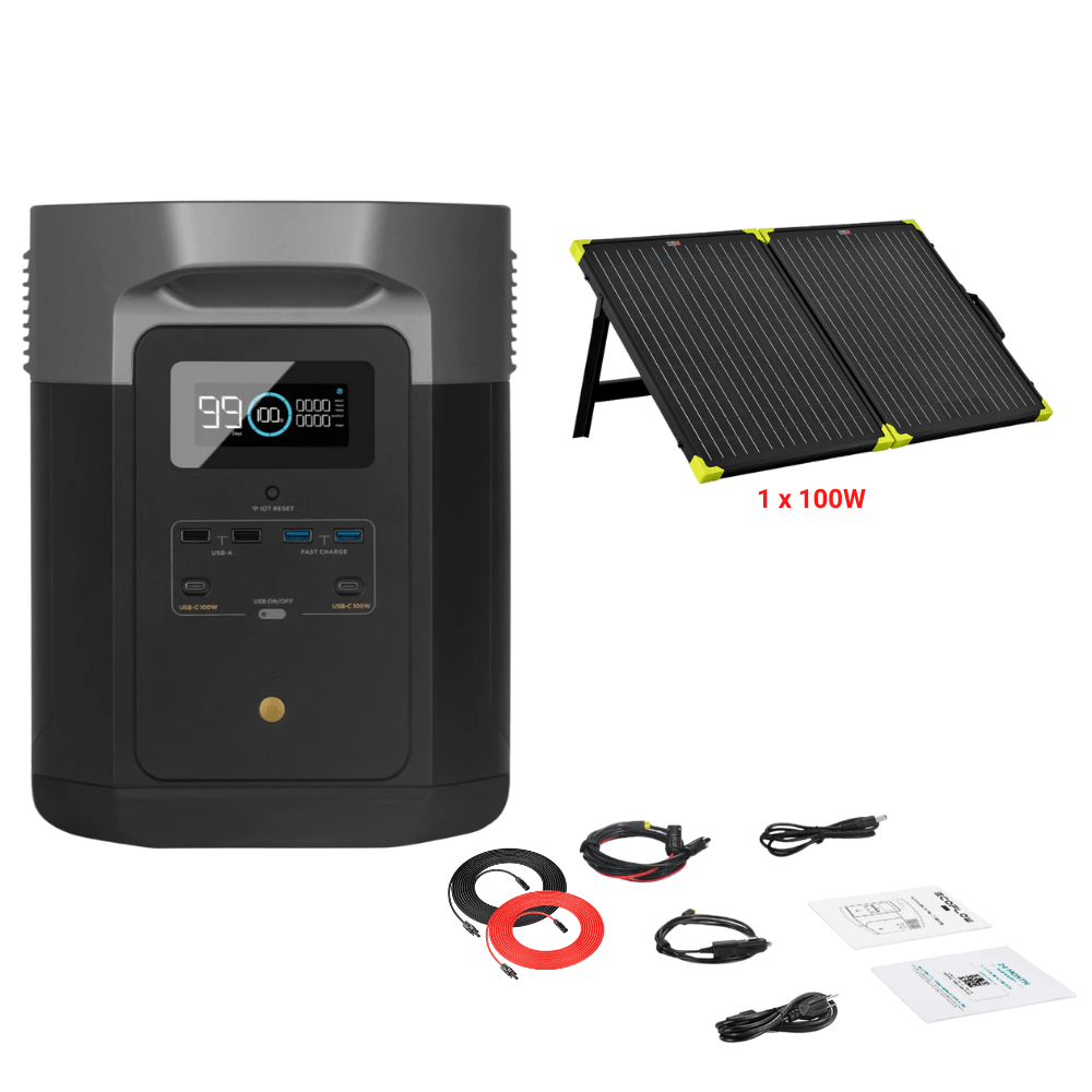 EcoFlow DELTA Max 1612Wh 2000W + Solar Panels Complete Solar Generator Kit - EF-Max1600+XT60+RS-X100B+RS-30102 - Avanquil