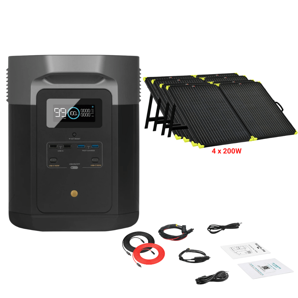 EcoFlow DELTA Max 1612Wh 2000W + Solar Panels Complete Solar Generator Kit - EF-Max1600+XT60+RS-X200B[4]+RS-30102 - Avanquil