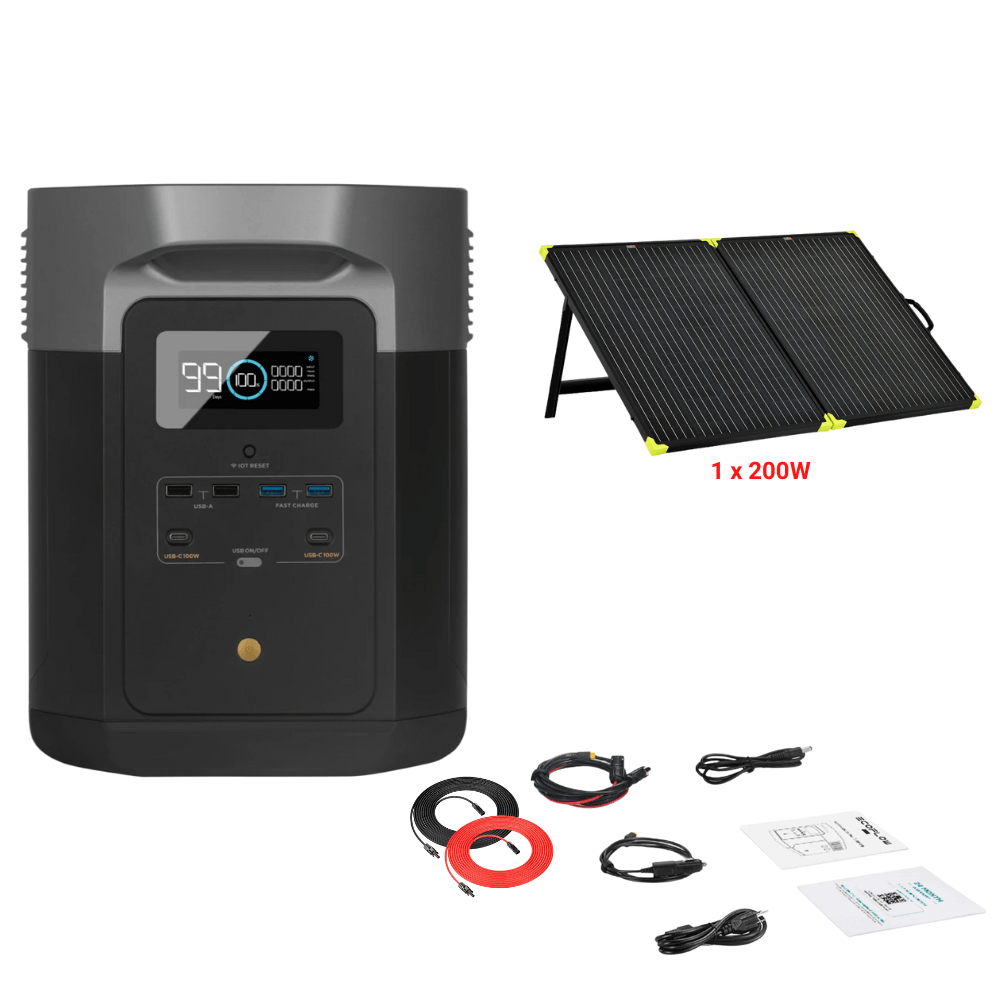 EcoFlow DELTA Max 1612Wh 2000W + Solar Panels Complete Solar Generator Kit - EF-Max1600+XT60+RS-X200B+RS-30102 - Avanquil