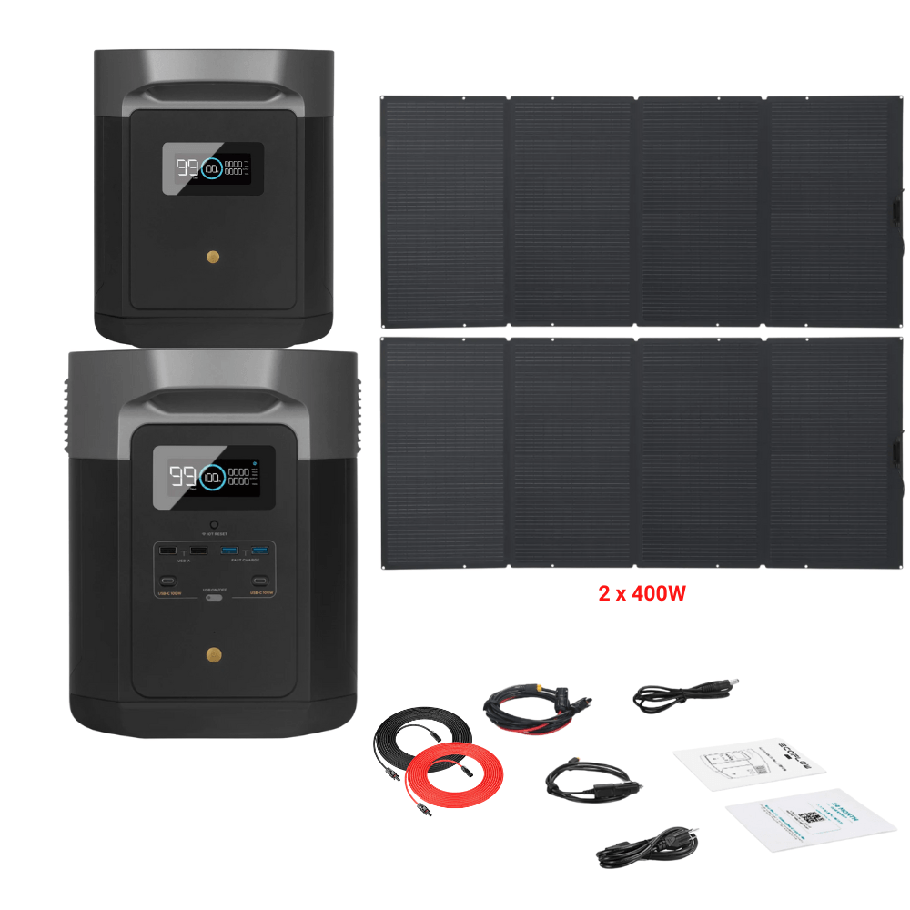 EcoFlow DELTA Max 2016Wh 2400W + Solar Panels Complete Solar Generator Kit - EF-Max2000-EB+EF-400W[2]+RS-30102 - Avanquil