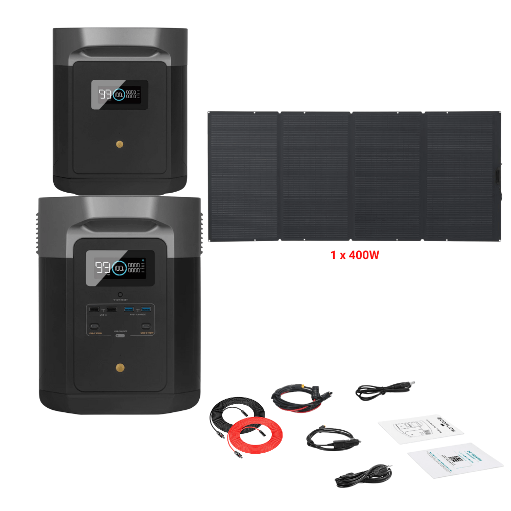 EcoFlow DELTA Max 2016Wh 2400W + Solar Panels Complete Solar Generator Kit - EF-Max2000-EB+EF-400W+RS-30102 - Avanquil