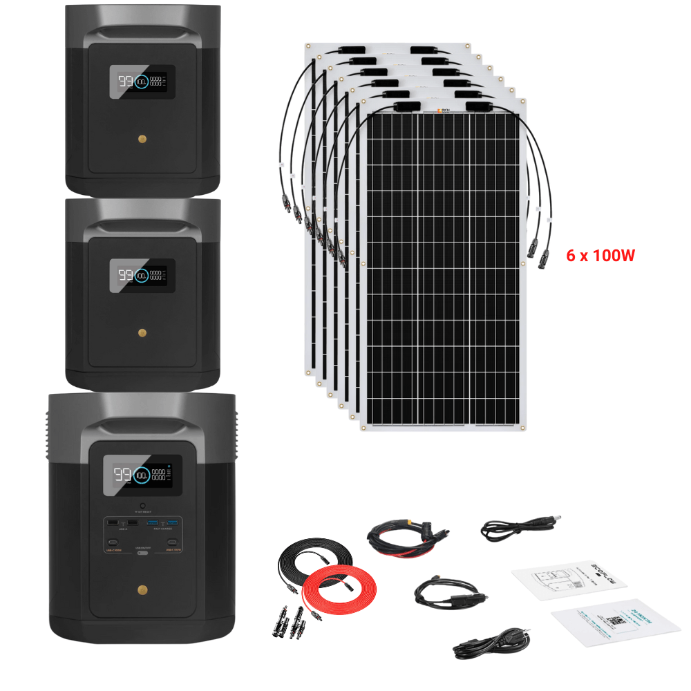 EcoFlow DELTA Max 2016Wh 2400W + Solar Panels Complete Solar Generator Kit - EF-Max2000-EB+XT60+EB+RS-F100[6]+RS-30102-T2 - Avanquil