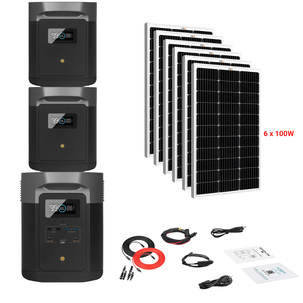 EcoFlow DELTA Max 2016Wh 2400W + Solar Panels Complete Solar Generator Kit - EF-Max2000-EB+XT60+EB+RS-M100[6]+RS-30102-T2 - Avanquil