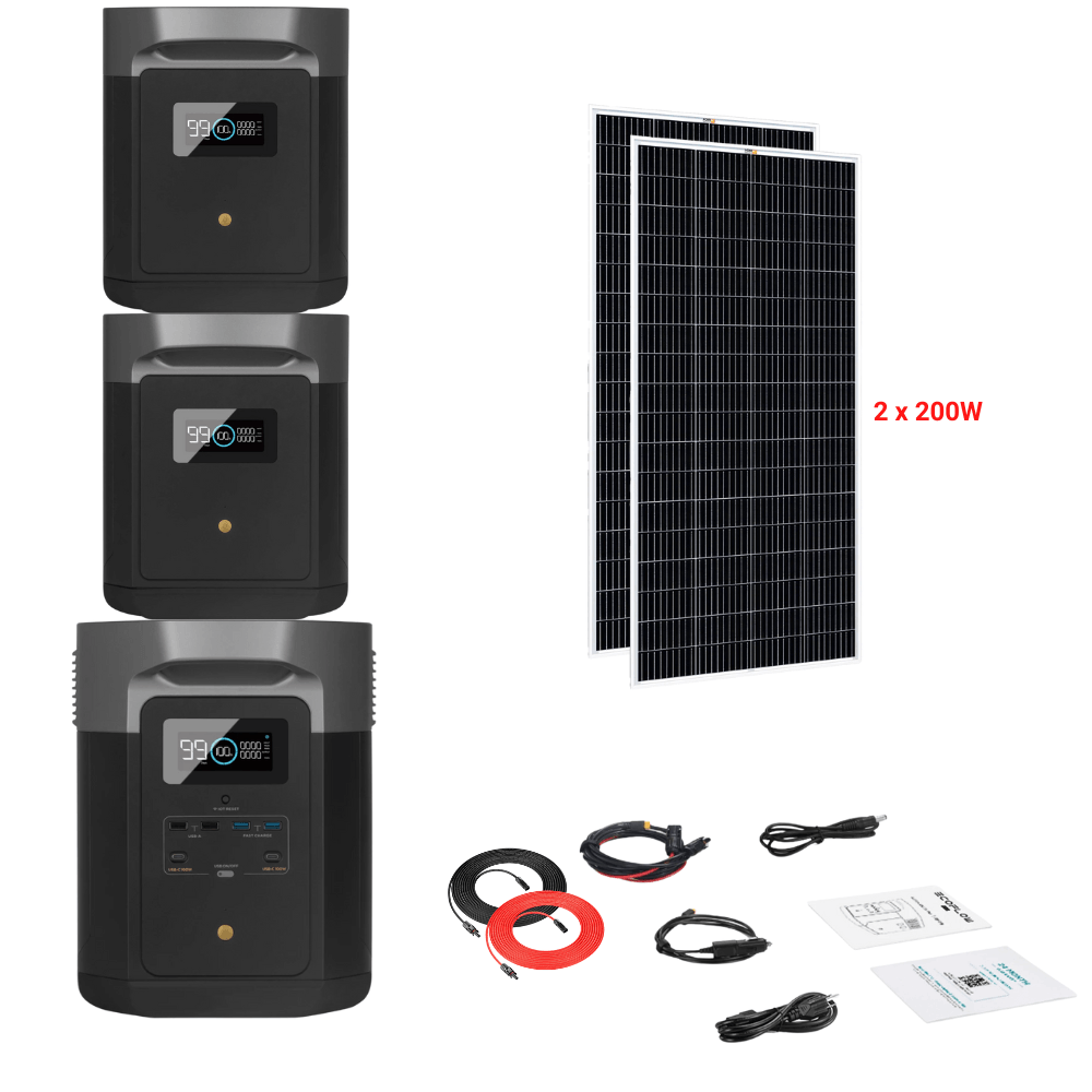 EcoFlow DELTA Max 2016Wh 2400W + Solar Panels Complete Solar Generator Kit - EF-Max2000-EB+XT60+EB+RS-M200[2]+RS-30102 - Avanquil