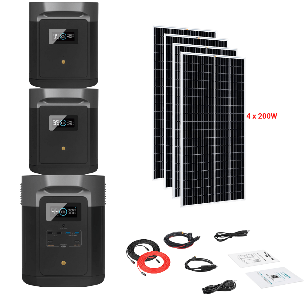 EcoFlow DELTA Max 2016Wh 2400W + Solar Panels Complete Solar Generator Kit - EF-Max2000-EB+XT60+EB+RS-M200[4]+RS-30102 - Avanquil