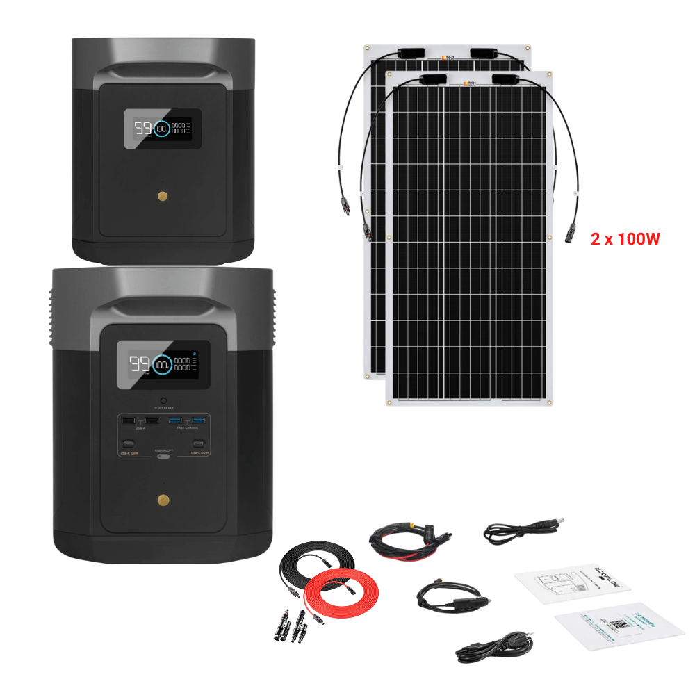 EcoFlow DELTA Max 2016Wh 2400W + Solar Panels Complete Solar Generator Kit - EF-Max2000-EB+XT60+RS-F100[2]+RS-30102-T2 - Avanquil