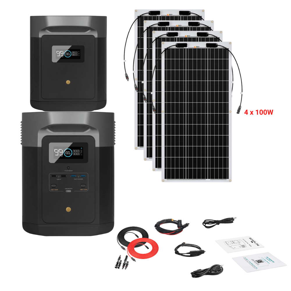 EcoFlow DELTA Max 2016Wh 2400W + Solar Panels Complete Solar Generator Kit - EF-Max2000-EB+XT60+RS-F100[4]+RS-30102-T2 - Avanquil