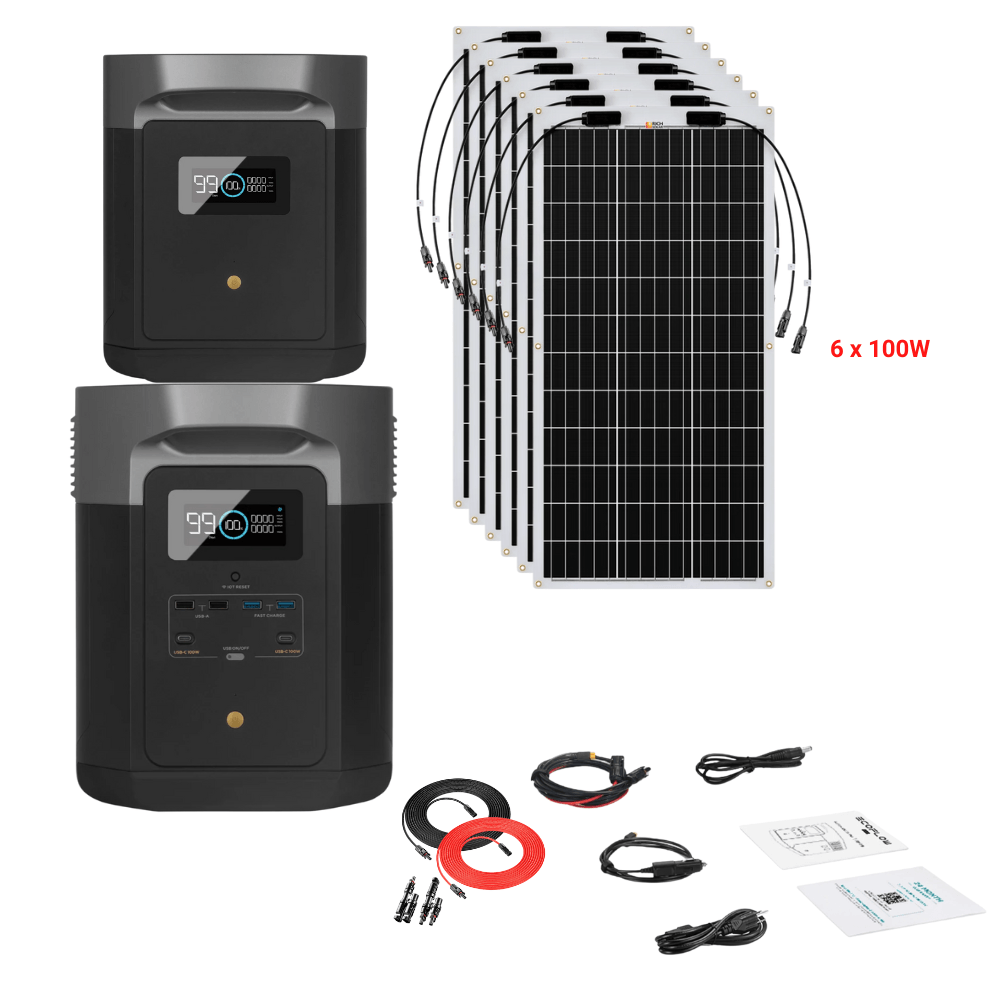 EcoFlow DELTA Max 2016Wh 2400W + Solar Panels Complete Solar Generator Kit - EF-Max2000-EB+XT60+RS-F100[6]+RS-30102-T2 - Avanquil