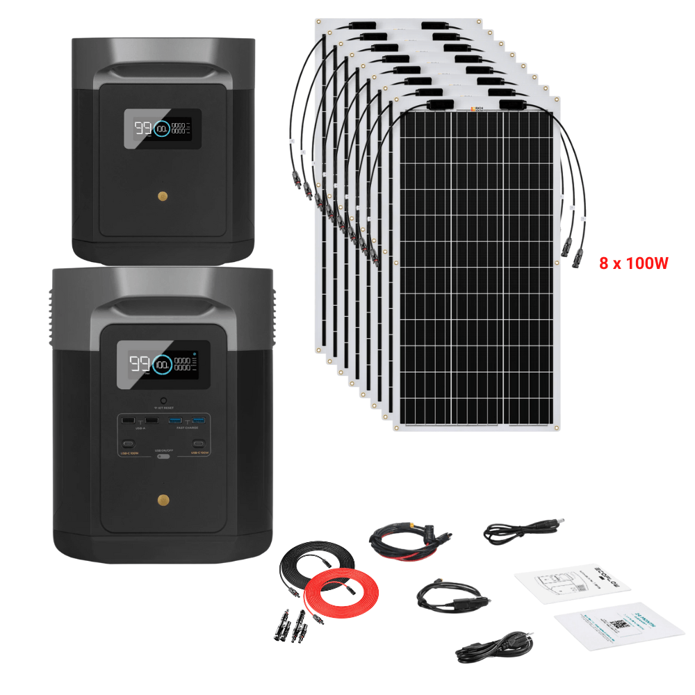 EcoFlow DELTA Max 2016Wh 2400W + Solar Panels Complete Solar Generator Kit - EF-Max2000-EB+XT60+RS-F100[8]+RS-30102-T2 - Avanquil