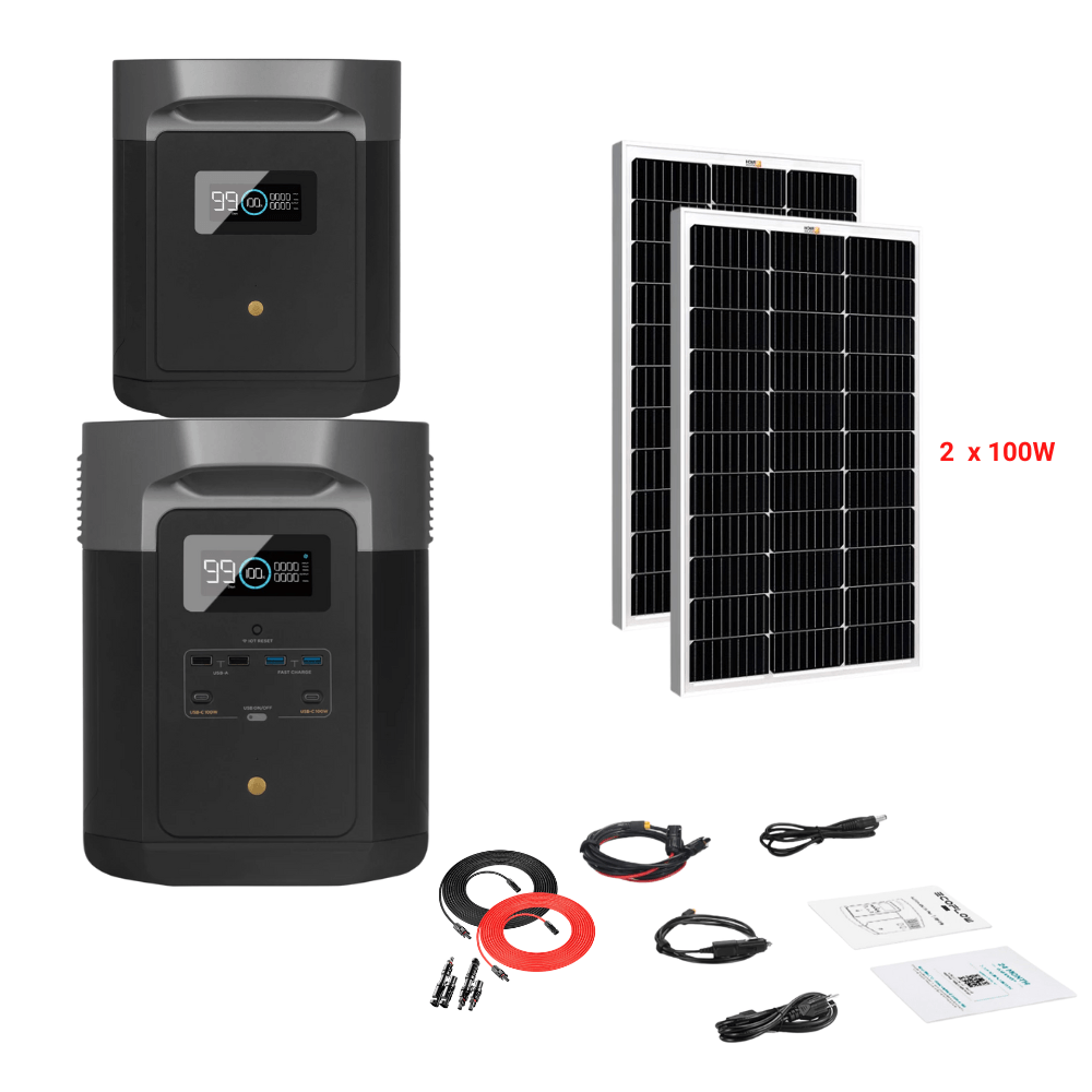 EcoFlow DELTA Max 2016Wh 2400W + Solar Panels Complete Solar Generator Kit - EF-Max2000-EB+XT60+RS-M100[2]+RS-30102-T2 - Avanquil