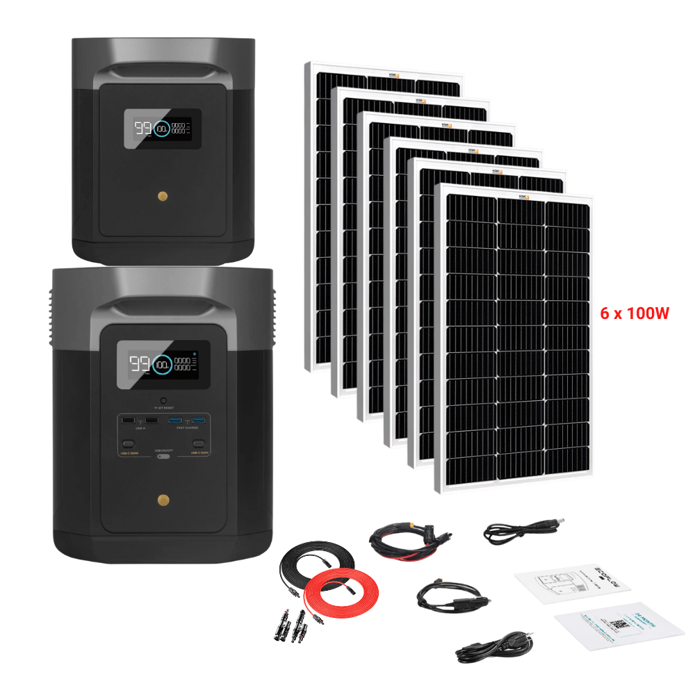 EcoFlow DELTA Max 2016Wh 2400W + Solar Panels Complete Solar Generator Kit - EF-Max2000-EB+XT60+RS-M100[6]+RS-30102-T2 - Avanquil