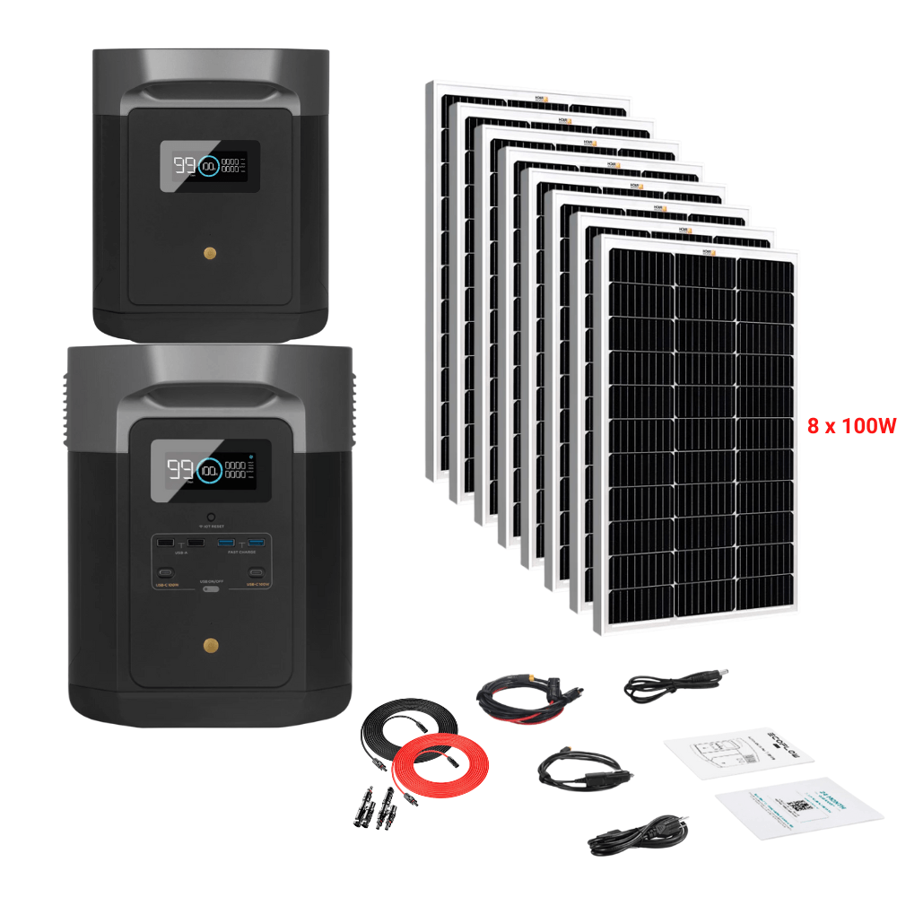 EcoFlow DELTA Max 2016Wh 2400W + Solar Panels Complete Solar Generator Kit - EF-Max2000-EB+XT60+RS-M100[8]+RS-30102-T2 - Avanquil