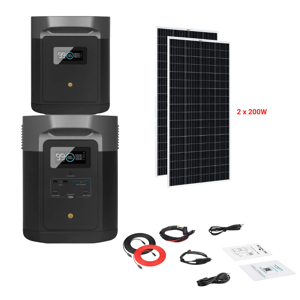 EcoFlow DELTA Max 2016Wh 2400W + Solar Panels Complete Solar Generator Kit - EF-Max2000-EB+XT60+RS-M200[2]+RS-30102 - Avanquil