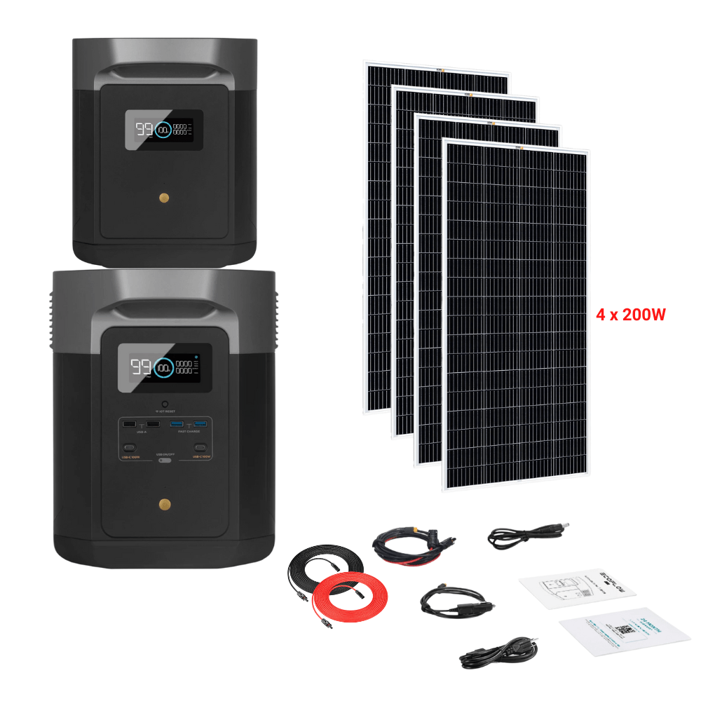 EcoFlow DELTA Max 2016Wh 2400W + Solar Panels Complete Solar Generator Kit - EF-Max2000-EB+XT60+RS-M200[4]+RS-30102 - Avanquil
