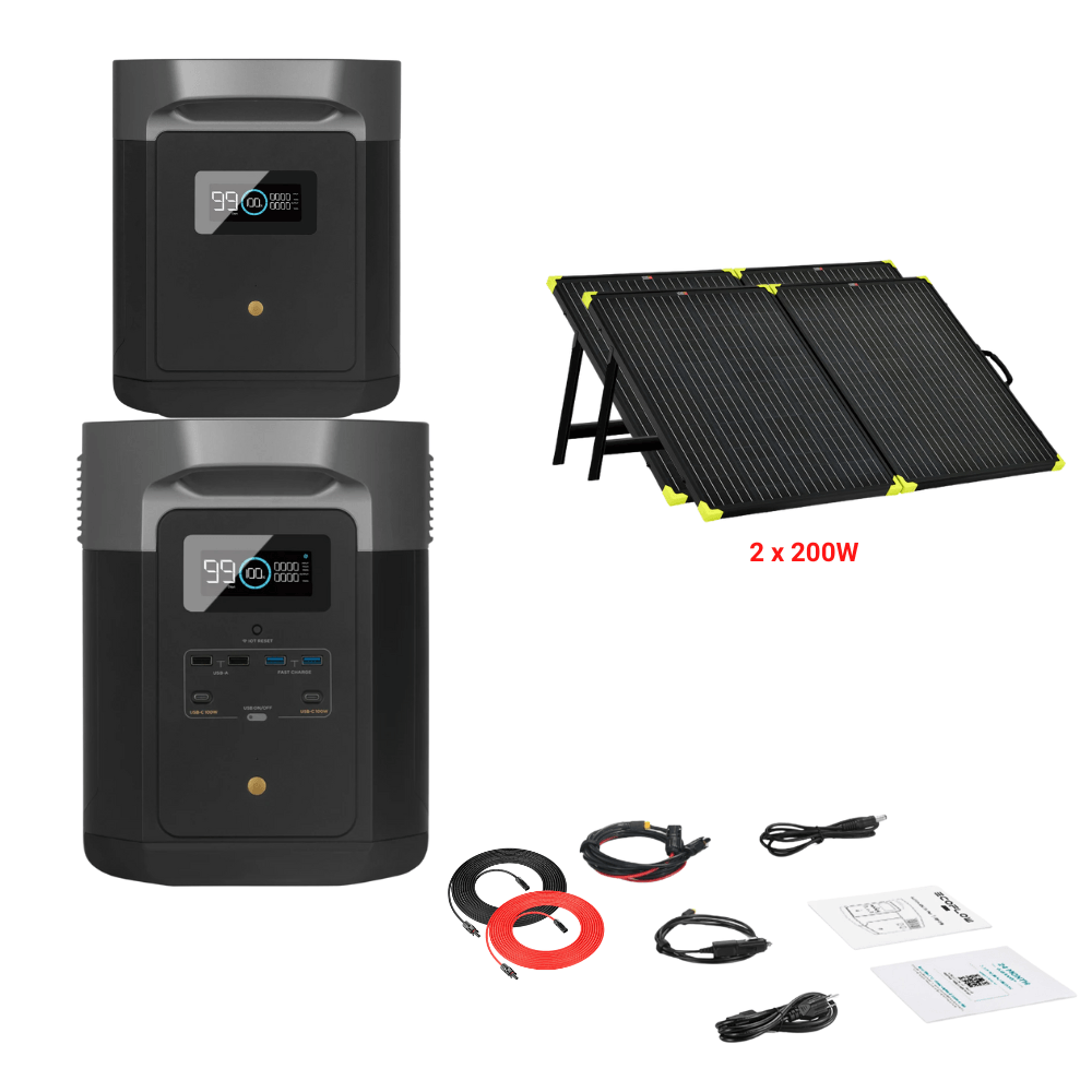 EcoFlow DELTA Max 2016Wh 2400W + Solar Panels Complete Solar Generator Kit - EF-Max2000-EB+XT60+RS-X200B[2]+RS-30102 - Avanquil