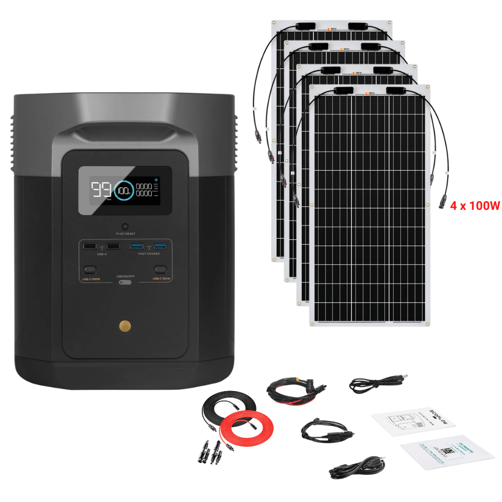 EcoFlow DELTA Max 2016Wh 2400W + Solar Panels Complete Solar Generator Kit - EF-Max2000+XT60+RS-F100[4]+RS-30102-T2 - Avanquil