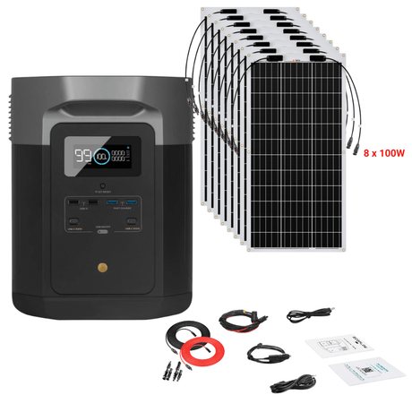 EcoFlow DELTA Max 2016Wh 2400W + Solar Panels Complete Solar Generator Kit - EF-Max2000+XT60+RS-F100[8]+RS-30102-T2 - Avanquil