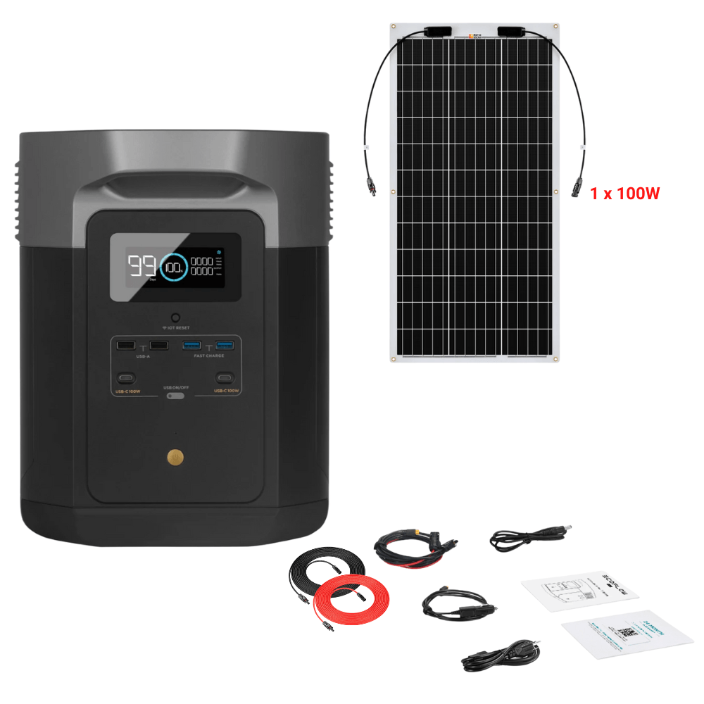 EcoFlow DELTA Max 2016Wh 2400W + Solar Panels Complete Solar Generator Kit - EF-Max2000+XT60+RS-F100+RS-30102 - Avanquil