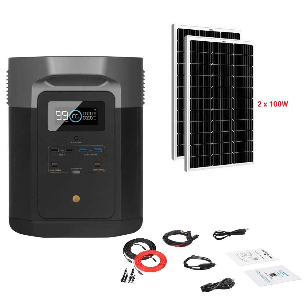 EcoFlow DELTA Max 2016Wh 2400W + Solar Panels Complete Solar Generator Kit - EF-Max2000+XT60+RS-M100[2]+RS-30102-T2 - Avanquil