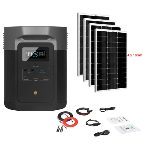 EcoFlow DELTA Max 2016Wh 2400W + Solar Panels Complete Solar Generator Kit - EF-Max2000+XT60+RS-M100[4]+RS-30102-T2 - Avanquil