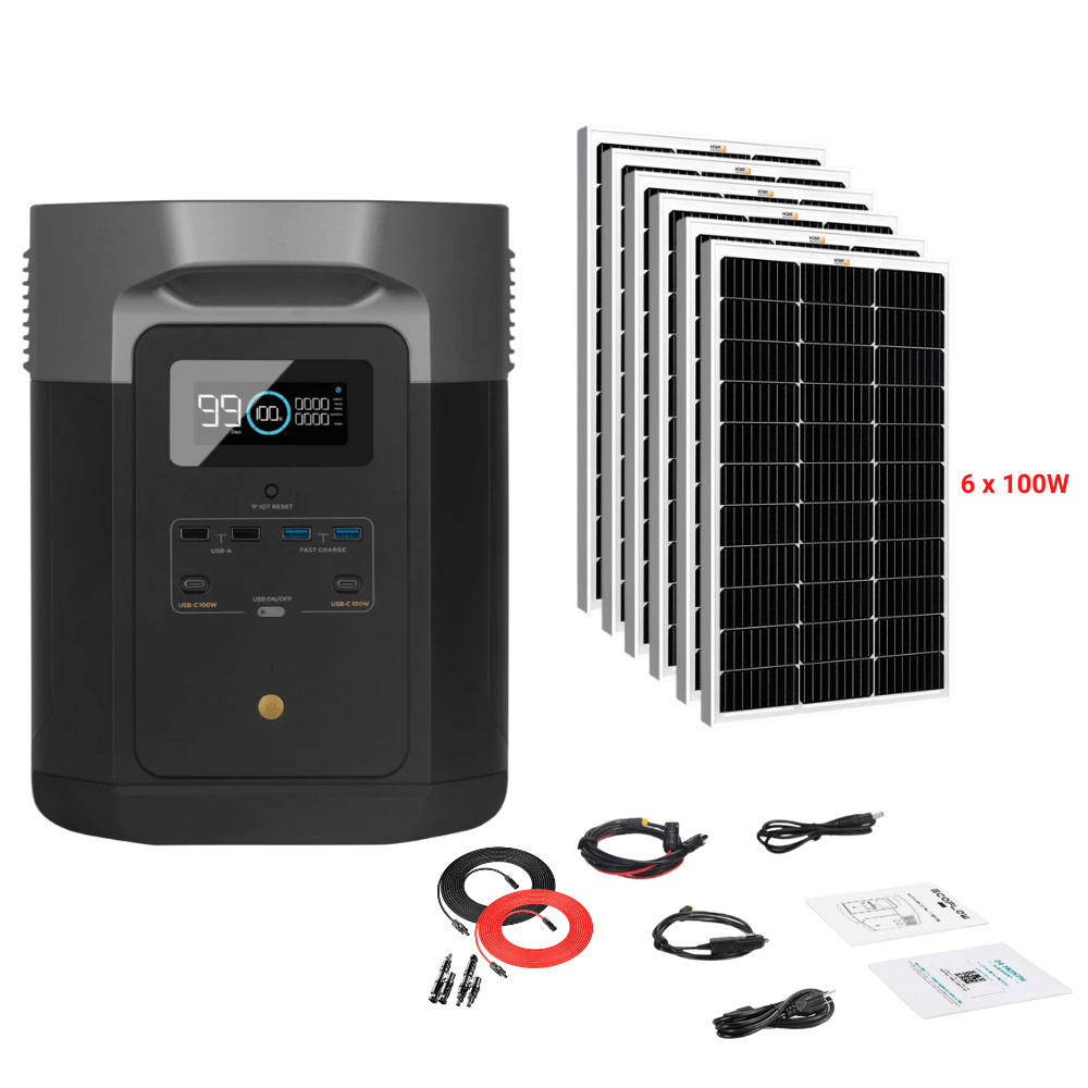 EcoFlow DELTA Max 2016Wh 2400W + Solar Panels Complete Solar Generator Kit - EF-Max2000+XT60+RS-M100[6]+RS-30102-T2 - Avanquil