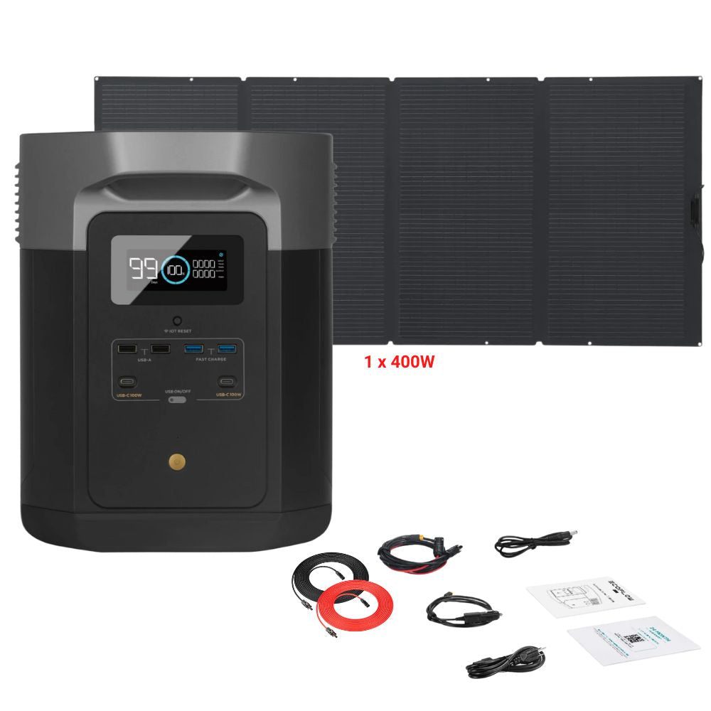 EcoFlow DELTA Max 2016Wh 2400W + Solar Panels Complete Solar Generator Kit - EF-Max2000+XT60+RS-M100+RS-30102 - Avanquil