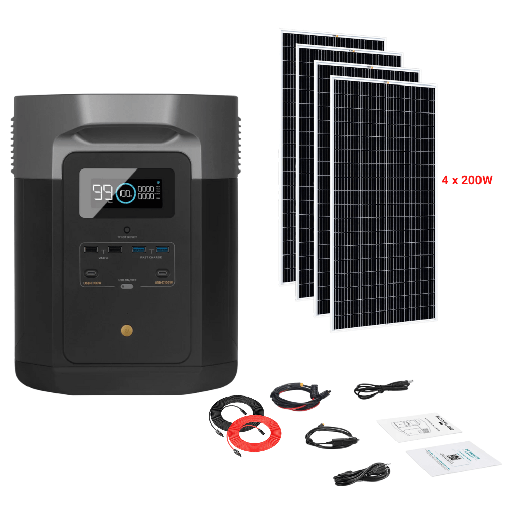 EcoFlow DELTA Max 2016Wh 2400W + Solar Panels Complete Solar Generator Kit - EF-Max2000+XT60+RS-M200[4]+RS-30102 - Avanquil