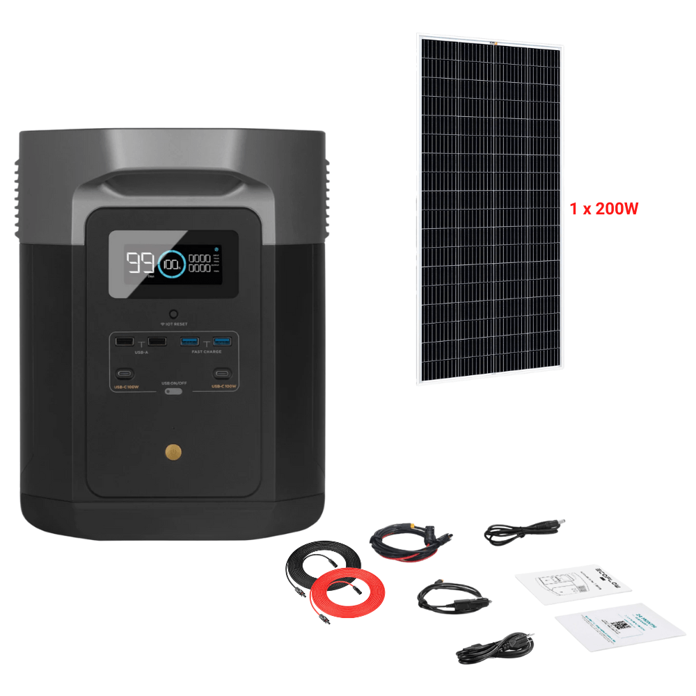 EcoFlow DELTA Max 2016Wh 2400W + Solar Panels Complete Solar Generator Kit - EF-Max2000+XT60+RS-M200+RS-30102 - Avanquil