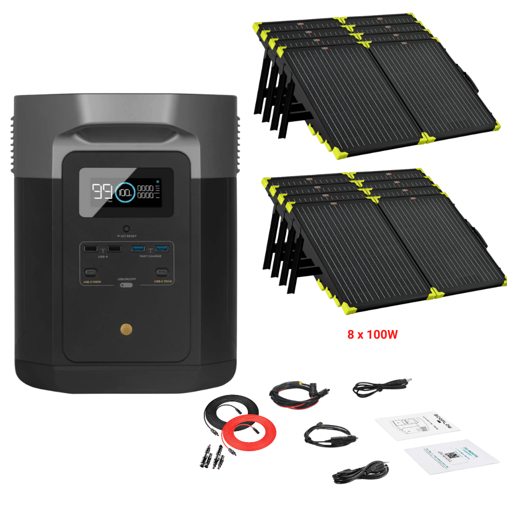 EcoFlow DELTA Max 2016Wh 2400W + Solar Panels Complete Solar Generator Kit - EF-Max2000+XT60+RS-X100B[8]+RS-30102-T2 - Avanquil