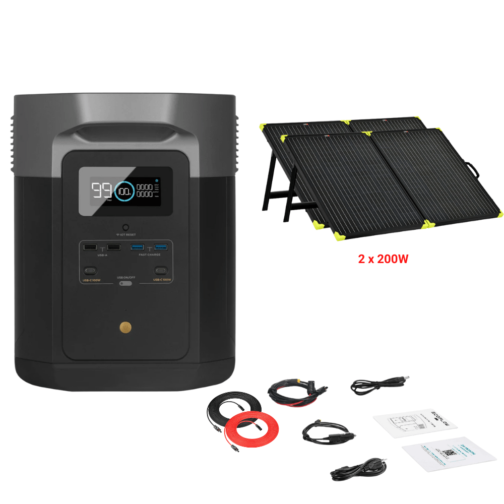 EcoFlow DELTA Max 2016Wh 2400W + Solar Panels Complete Solar Generator Kit - EF-Max2000+XT60+RS-X200B[2]+RS-30102 - Avanquil