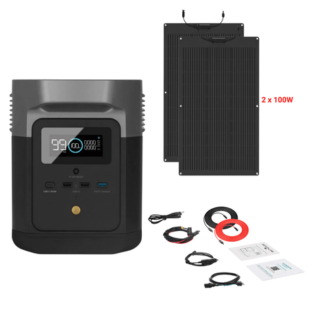 EcoFlow DELTA Mini 882Wh 1400W + Solar Panels Complete Solar Generator Kit - EF-DELTAMI880-B-US+XT60+ZMS330[2]+RS-30102 - Avanquil