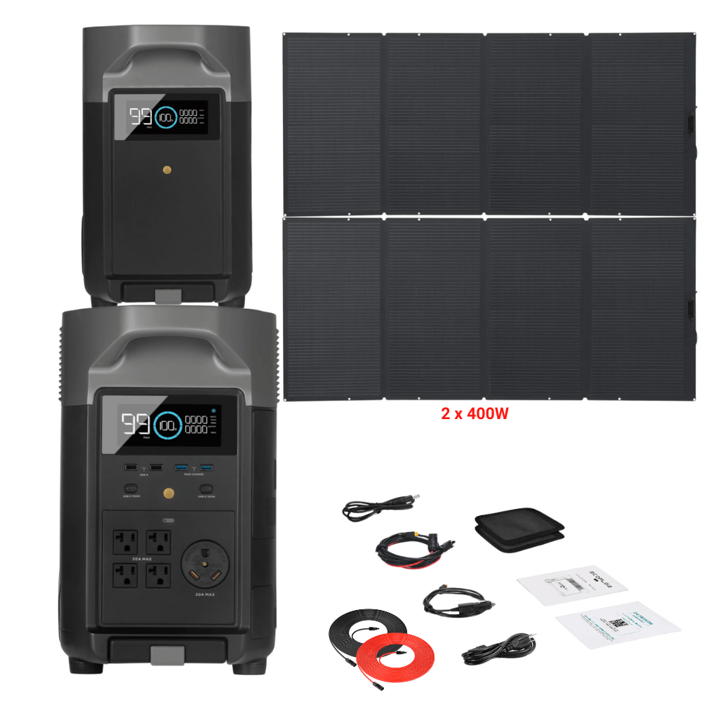 EcoFlow DELTA Pro + Solar Panels Complete Solar Generator Kit - EF-DELTAPro+EB+EF-400W[2]+RS-50102 - Avanquil