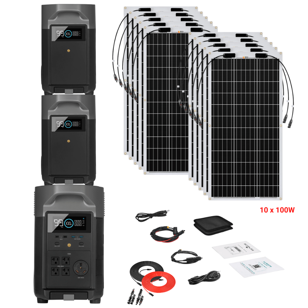 EcoFlow DELTA Pro + Solar Panels Complete Solar Generator Kit - EF-DELTAPro+XT60+EB[2]+RS-F100[10]+RS-50102-T2 - Avanquil