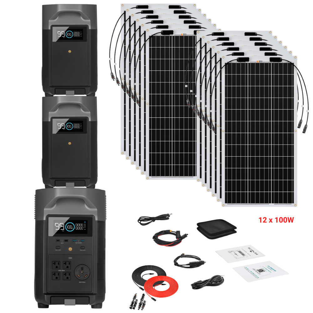 EcoFlow DELTA Pro + Solar Panels Complete Solar Generator Kit - EF-DELTAPro+XT60+EB[2]+RS-F100[12]+RS-50102-T2 - Avanquil