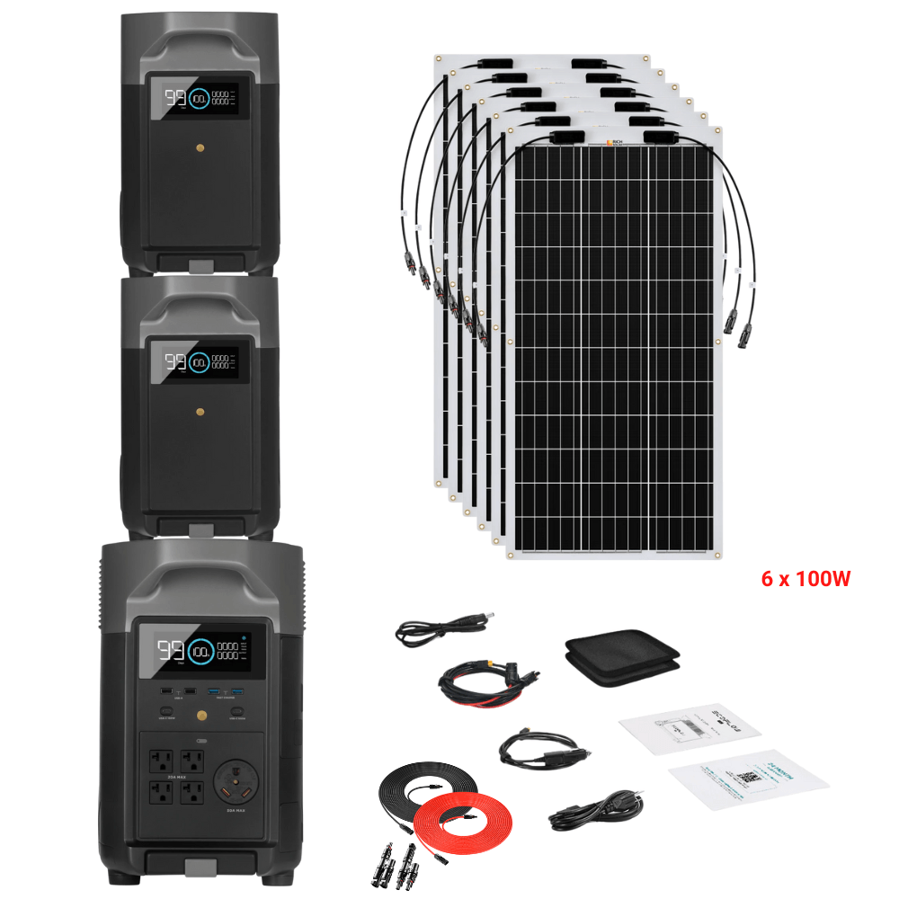 EcoFlow DELTA Pro + Solar Panels Complete Solar Generator Kit - EF-DELTAPro+XT60+EB[2]+RS-F100[6]+RS-50102-T2 - Avanquil