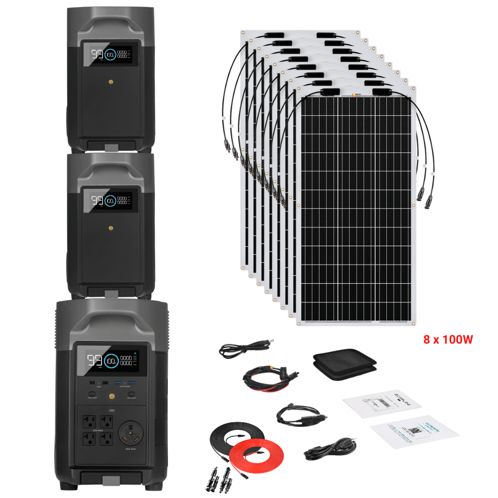 EcoFlow DELTA Pro + Solar Panels Complete Solar Generator Kit - EF-DELTAPro+XT60+EB[2]+RS-F100[8]+RS-50102-T2 - Avanquil