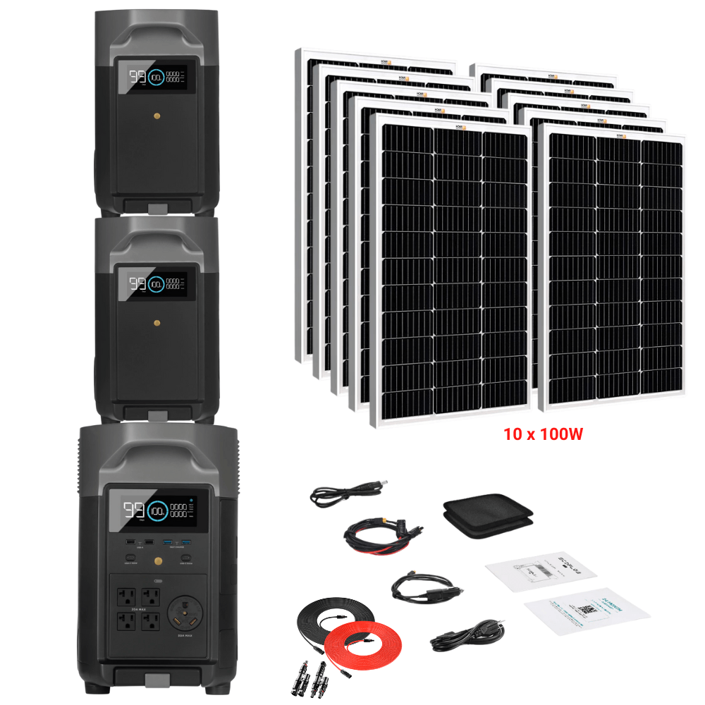 EcoFlow DELTA Pro + Solar Panels Complete Solar Generator Kit - EF-DELTAPro+XT60+EB[2]+RS-M100[10]+RS-50102-T2 - Avanquil