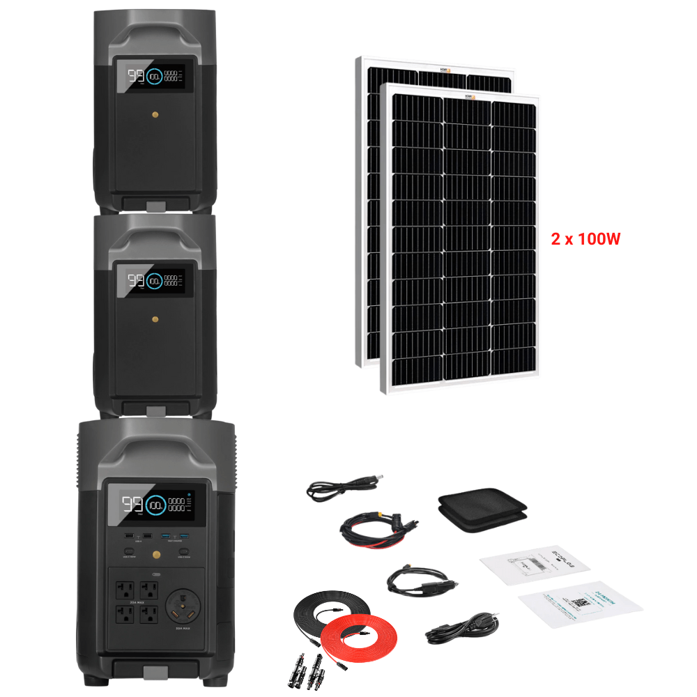 EcoFlow DELTA Pro + Solar Panels Complete Solar Generator Kit - EF-DELTAPro+XT60+EB[2]+RS-M100[2]+RS-50102-T2 - Avanquil