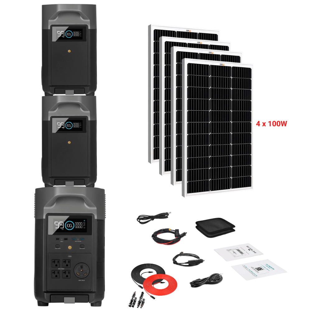 EcoFlow DELTA Pro + Solar Panels Complete Solar Generator Kit - EF-DELTAPro+XT60+EB[2]+RS-M100[4]+RS-50102-T2 - Avanquil