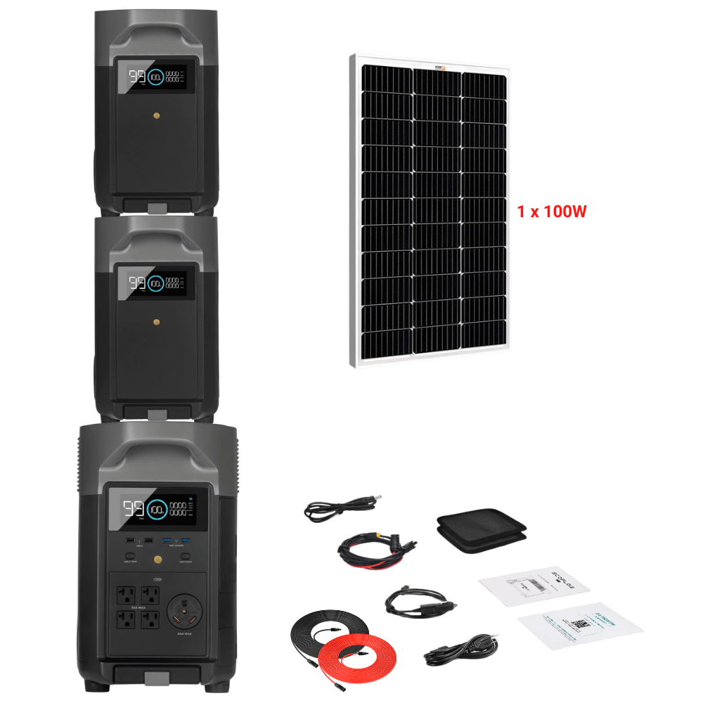 EcoFlow DELTA Pro + Solar Panels Complete Solar Generator Kit - EF-DELTAPro+XT60+EB[2]+RS-M100+RS-50102 - Avanquil