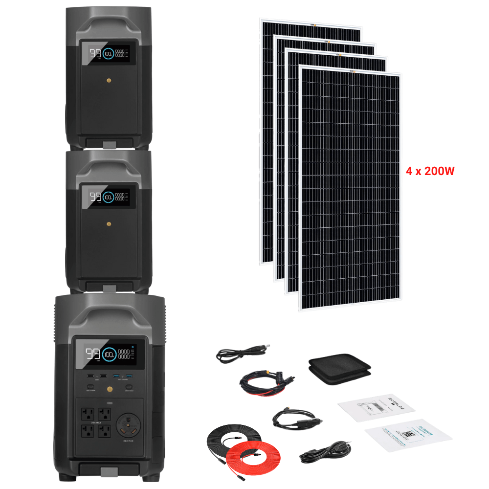 EcoFlow DELTA Pro + Solar Panels Complete Solar Generator Kit - EF-DELTAPro+XT60+EB[2]+RS-M200[4]+RS-50102 - Avanquil