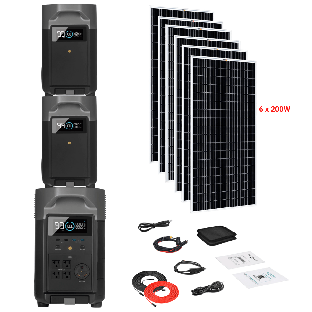 EcoFlow DELTA Pro + Solar Panels Complete Solar Generator Kit - EF-DELTAPro+XT60+EB[2]+RS-M200[6]+RS-50102 - Avanquil