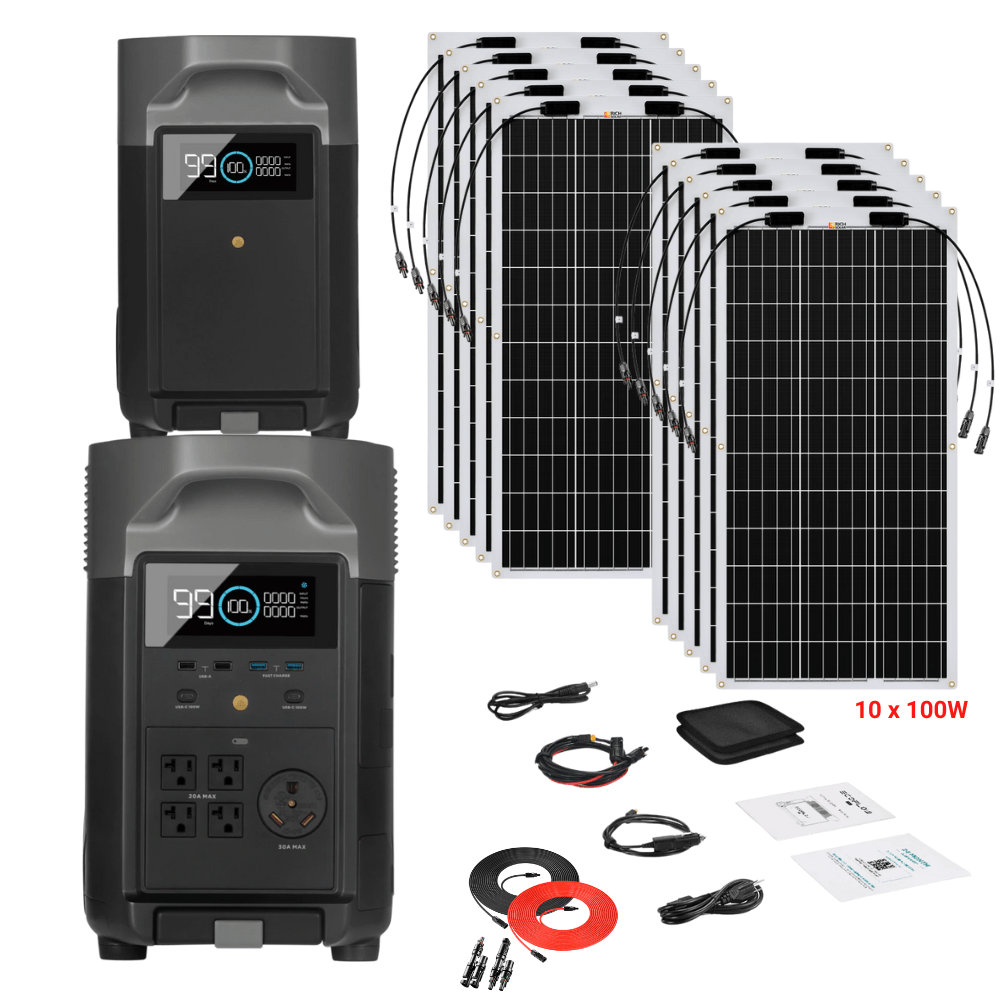 EcoFlow DELTA Pro + Solar Panels Complete Solar Generator Kit - EF-DELTAPro+XT60+EB+RS-F100[10]+RS-50102-T2 - Avanquil