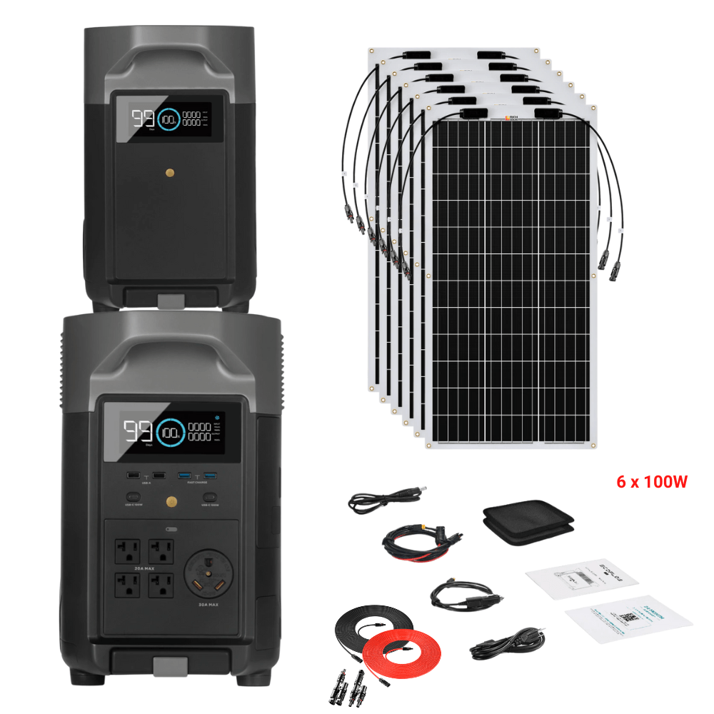 EcoFlow DELTA Pro + Solar Panels Complete Solar Generator Kit - EF-DELTAPro+XT60+EB+RS-F100[6]+RS-50102-T2 - Avanquil