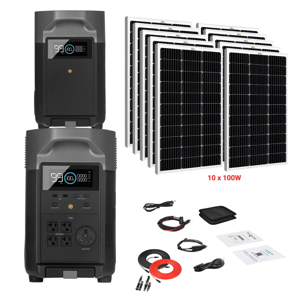 EcoFlow DELTA Pro + Solar Panels Complete Solar Generator Kit - EF-DELTAPro+XT60+EB+RS-M100[10]+RS-50102-T2 - Avanquil