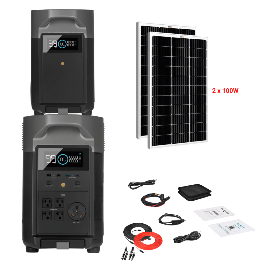 EcoFlow DELTA Pro + Solar Panels Complete Solar Generator Kit - EF-DELTAPro+XT60+EB+RS-M100[2]+RS-50102-T2 - Avanquil